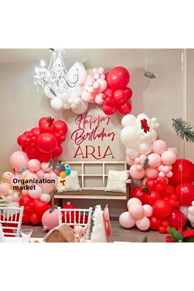 Organizasyon Pazarı مجموعة من 100 سلسلة بالونات باللون الوردي والأحمر والأبيض