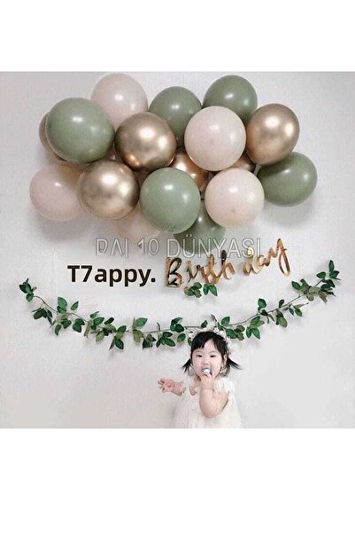 BAL10 DÜNYASI Mold Green - Skin Color - Chrome Gold Balloon Set 25 Pieces