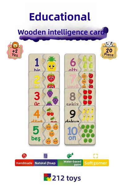 212toyzz بطاقة ذكاء خشبية ملونة - 20 قطعة "مجموعة تعلم الأرقام" (10 قطع مزدوجة)