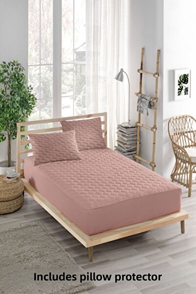 ÇARŞAF DÜNYASI Set Saltea Saltea Colorat-100% Bumbac-Silențios-3 Bucăți-Saltea Matlasată-Pernă-Roz