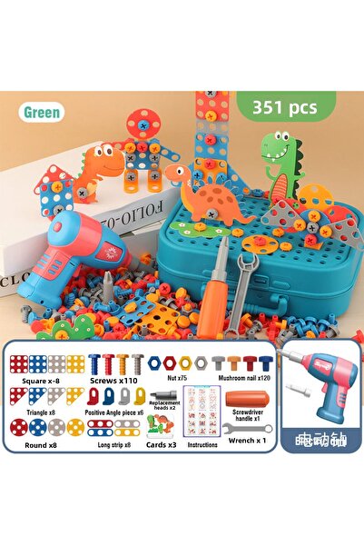 CONUSEA مجموعة أدوات يدوية للأطفال مكونة من 351 قطعة، 351 قطعة/211 قطعة، مثقاب كهربائي، براغي، صواميل، لعبة ألغاز، لعبة تظاهرية