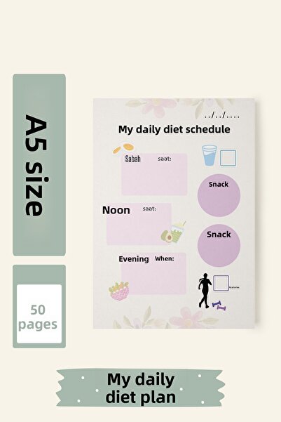 Srctech مخطط النظام الغذائي اليومي مقاس A5 50 ورقة