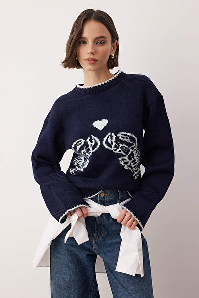 Trendyol Collection Navy Blue Soft Textured Patterned Knitwear Sweater Twoaw26Kz00150