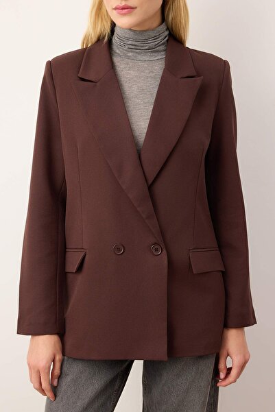 Trendyol Collection Brown Regular Lined Double Breasted Closure Woven Blazer Jacket TWOSS20CE0059