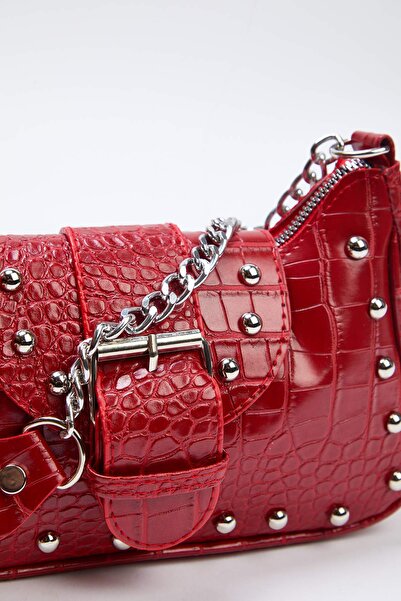 TRENDYOL SHOES Rote Trocley Damen-Umhängetasche mit Krokodilmuster und Schnalle TAKSS25OC00010Bag