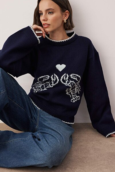 Trendyol Collection Navy Blue Soft Textured Patterned Knitwear Sweater Twoaw26Kz00150