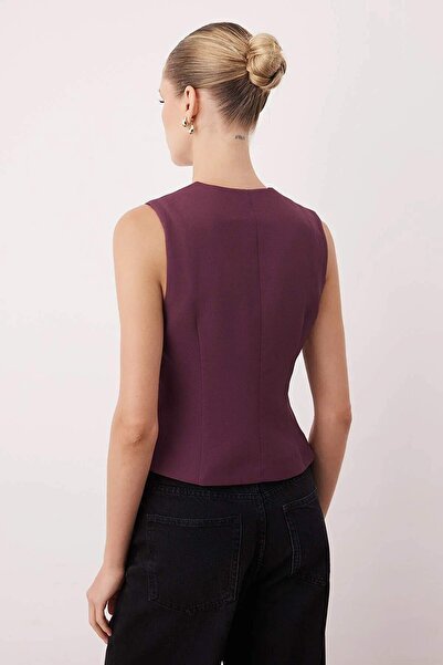 Trendyol Collection Cherry Burgundy Button Accessory Lined Vest Twoaw26Ye00045