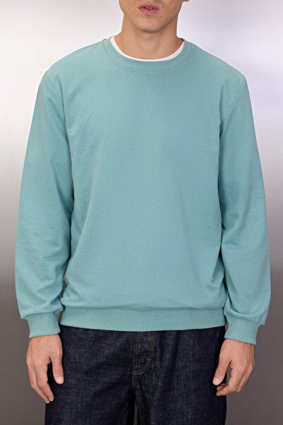 Trendyol Collection Тъмно ментово пуловер с дълъг ръкав, стандартна/нормална кройка TMNAW20SW0164