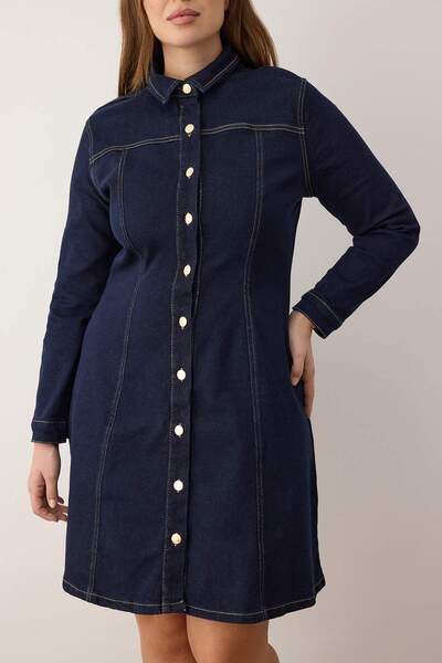 Trendyol Curve Μπλε φόρεμα A-Line Stretchy Denim Plus Size TBBAW26AH00056