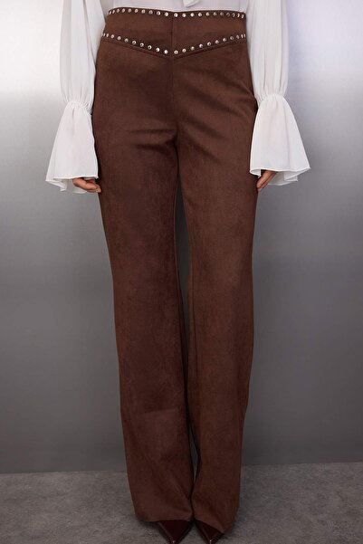 Trendyol Collection Καφέ πλεκτό σουέτ παντελόνι με λεπτομέρεια Flare/ισπανική πόδια TWOAW26PL00115