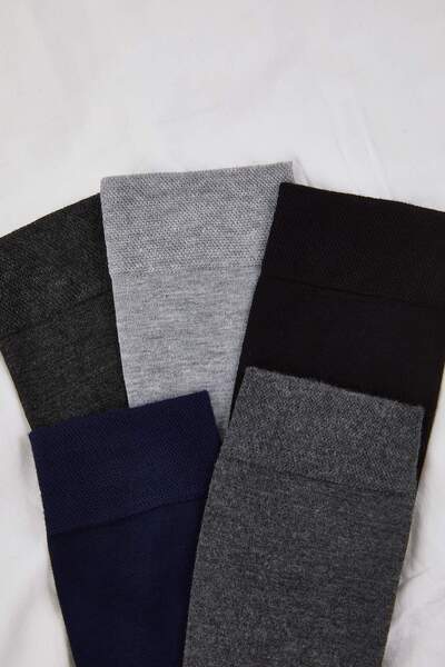 Trendyol Collection Multi-Colored 5 Pairs Bamboo Breathable Comfort Model Solid Color Long Socket 5-Piece Set Socks Tmnaw26Co00003