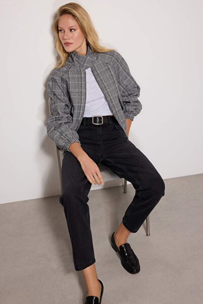 Trendyol Collection Blugi mom negri cu talie înaltă TWOAW24JE00076