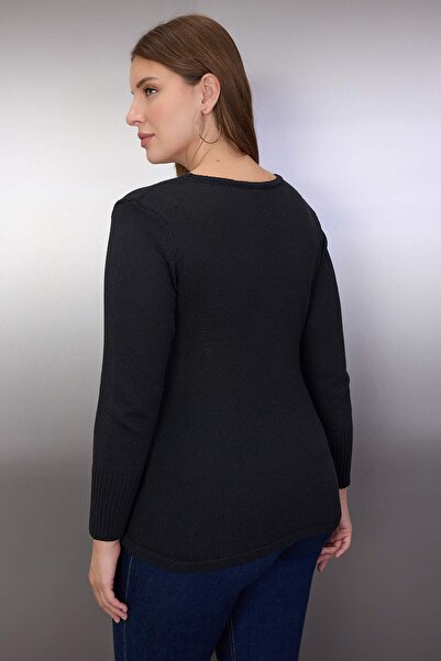 Trendyol Curve Μαύρη μπλούζα με διπλό στρίφωμα με λεπτομέρεια από λεπτό πλεκτό TBBAW26AF00042