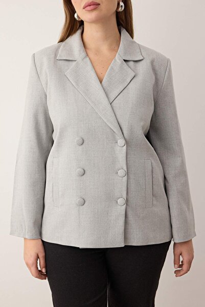 Trendyol Curve Gray Coated Button Woven Plus Size Fabric Jacket Tbbaw26Ag00031