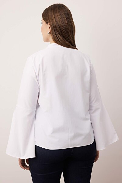 Trendyol Curve White Spanish Sleeve Regular Woven Shirt Tbbaw26Ax00016