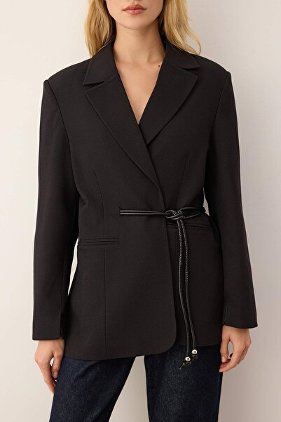 Trendyol Collection Body Unselective Black Adjustable Tunnel Blazer Jacket Twoaw26Bc00034