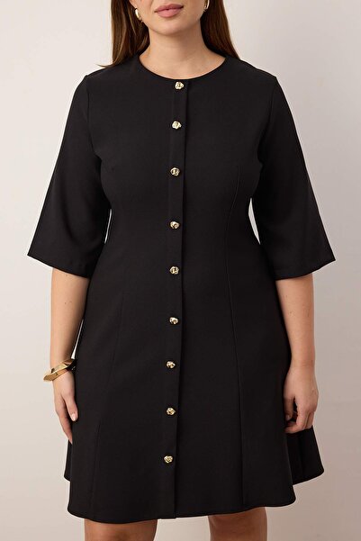 Trendyol Curve Μίνι υφαντό φόρεμα με μαύρα χρυσά κουμπιά TBBAW26AH00068