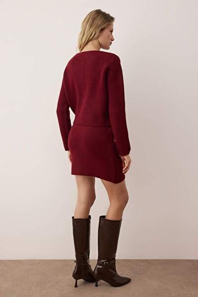 Trendyol Collection Burgundy Heart Button Detailed Knitwear Bottom - Top Set Twoaw26Au00132