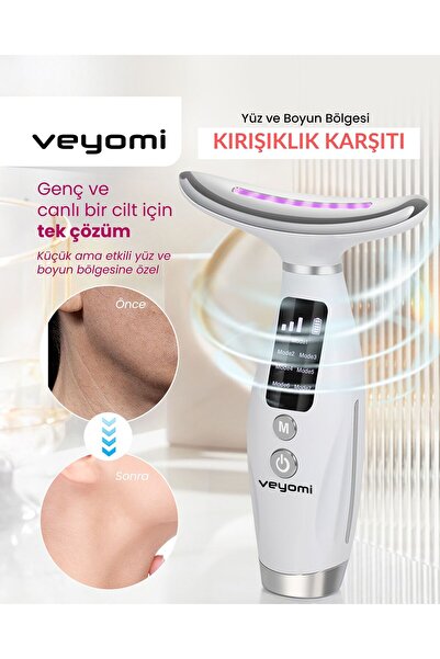 Veyomi HY69 Yüz & Boyun Kırışıklık Karşıtı – 7 Mod EMS + LED Terapisi • USB Şarjlı