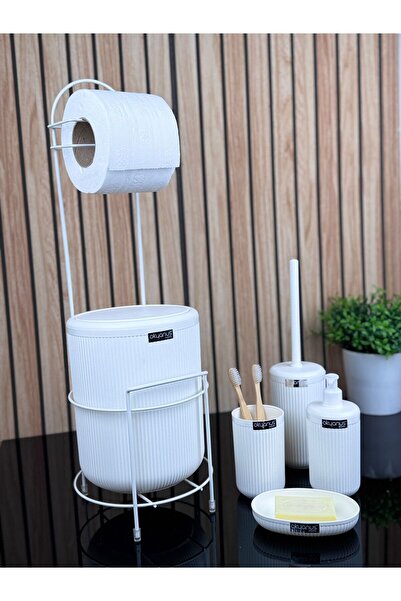 Okyanus Home White Mina Backup Wc Χαρτοθήκη και Σετ Μπάνιου 6 τεμαχίων