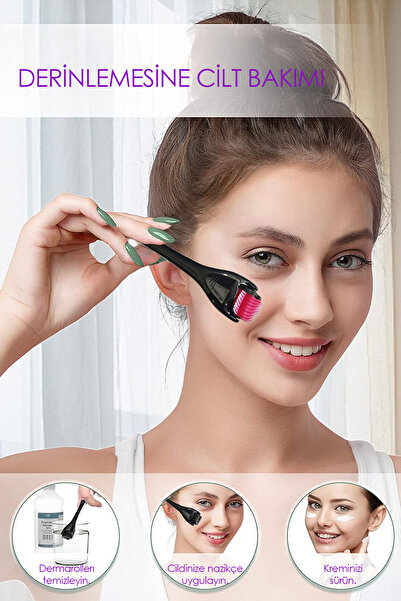 Beatitude Dermaroller Siyah Roller Titanyum iğneli Masaj Aleti Saç Tarağı