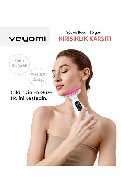 Veyomi HY69 Yüz & Boyun Kırışıklık Karşıtı – 7 Mod EMS + LED Terapisi • USB Şarjlı