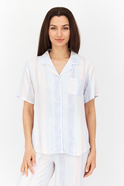 PJ Couture Women 2 Pc Stripe Short Sleeve Pajama Set, White Combo