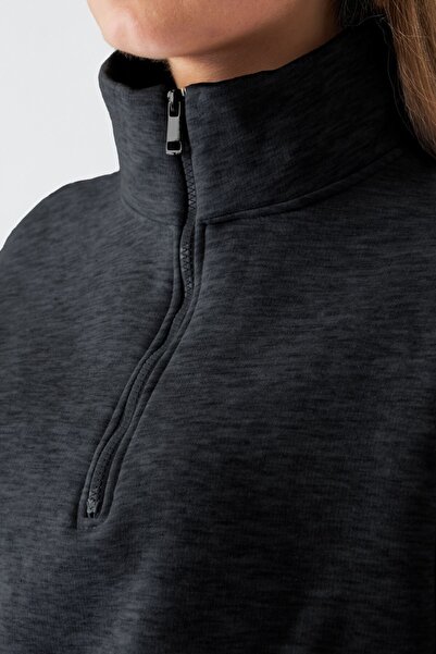 The Champ Clothing Unisex Oversize Sweatshirt Basic Smoked Melange – Ψηλός γιακάς με μισό φερμουάρ, 3 κλωστές από φλις με ανάλαφρο χρώμα