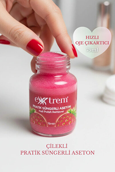 EXXTREM Pratik Süngerli Aseton - Çilek Kokulu Hızlı Oje Çıkarıcı 75 ml