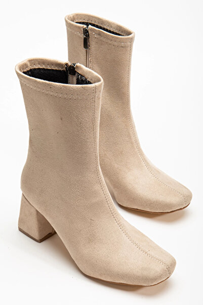 bakacstore Kadın Bej süet Orta Boy Topuklu bot