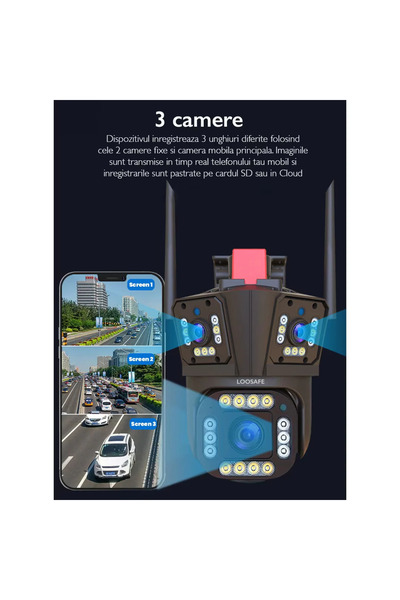 hoffmans Triple 4G Surveillance Camera, Ultra HD 8MP, 10X Zoom, Rotation, Alarm and Sensor