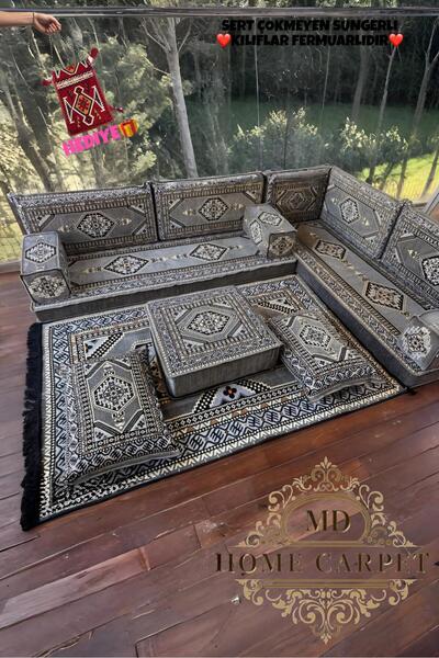 mdhomecarpet Şark Köşesi Takımı %100 Yerli Üretim | Özel Dokuma Kumaş | 10 cm Çökmeyen Sünger Minder