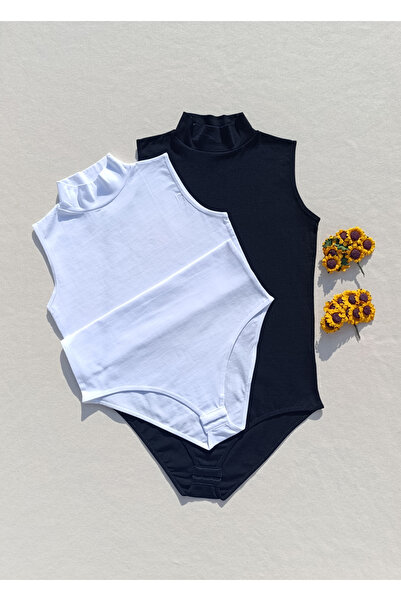 siyalife Γυναικείο κορμάκι με μαύρο ζιβάγκο με κουμπώματα, 2 τεμάχια