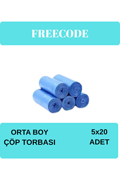 Freecode Standart Orta Çöp Torbası (20 Adet 55 X 66cm 30lt Mavi) 5 Rulo
