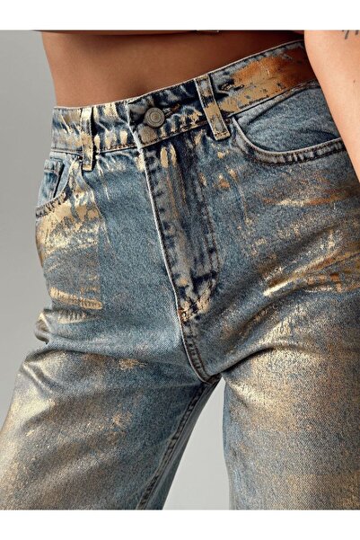 MADAME MELEK Varaklı Palazzo Denim Pants Jeans