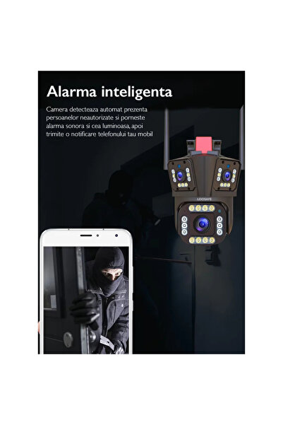 hoffmans Camera Supraveghere Tripla 4G, 8MP, Ultra HD, Zoom 10X, Rotire si Alarma