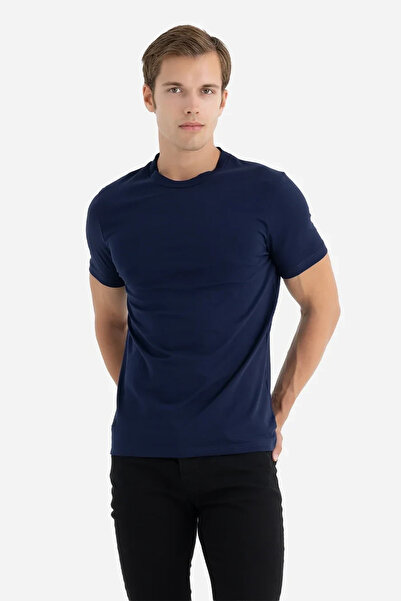 BAFK AL Erkek Lacivert Bisiklet Yaka Basic Tişört