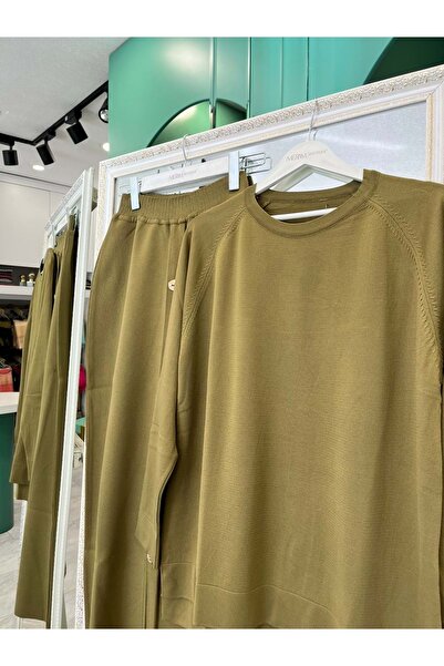 MERAM BUTİK Adn Thin Knitwear Skirt Suit - Oil Green - 1