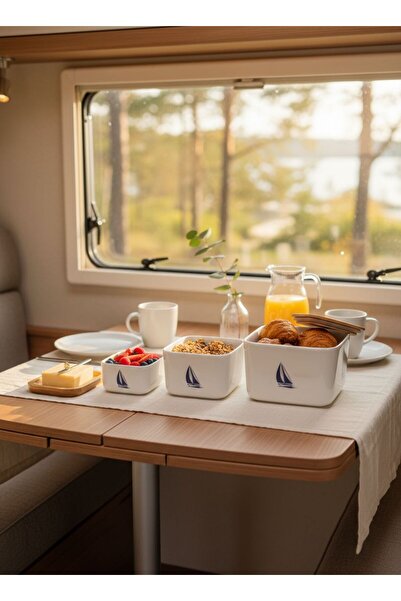 CEM HOME Natural Wooden Lid Marine Triple Set White Storage Container (3 Pieces)