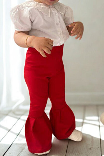 Parla Kids Kız Çocuk Kırmızı Ispanyol Paça Yüksek Bel Lastikli Yılbaşı Tayt Pantolon