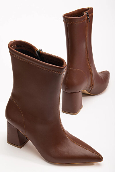 bakacstore Venessa Kadın Taba Sivri Burun Orta Boy Topuklu Bot