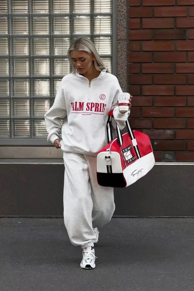 The Champ Clothing Women's Gray Half-Zip Sweatshirt – Palm Spring Printed Oversize Sporty City Style Alternative