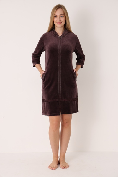 ROMEO LİFE Women's Cotton Hooded Velvet Winter Dress 3600
