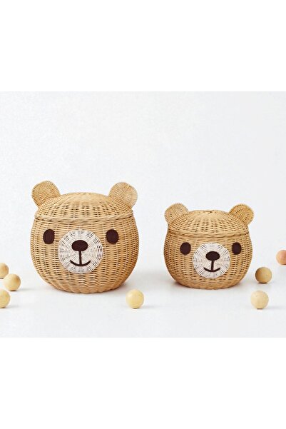 Felis Arte Natural Bamboo Double Teddy Bear Set, Storage Box, Organizer (Large Size + Small Size), Handmade