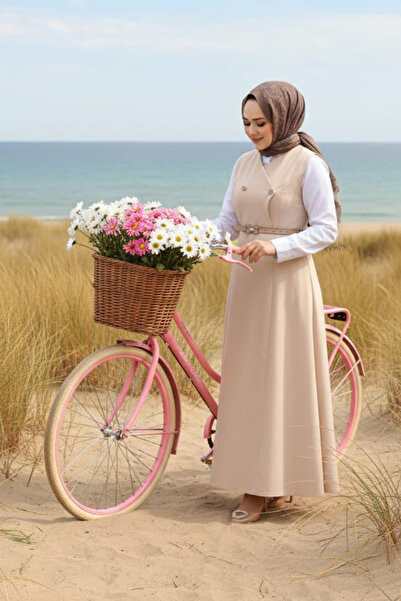 N.S NEVA STYLE Μπεζ Φόρεμα Hijab Gilet 62081BEJ