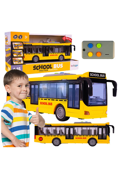 indiggo Buzzie Bus Interactive Toy School Bus with LED Lights and Sounds 1:16 Scale, 3 Years+
