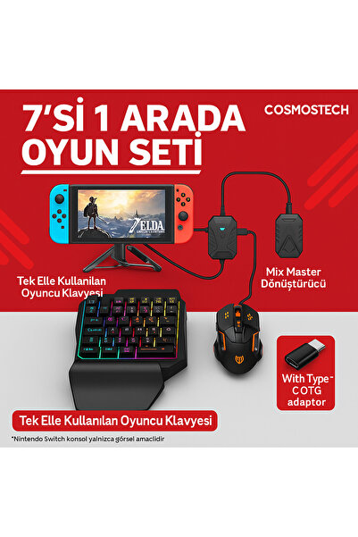 cosmostech 7 in 1 PS5 - PS4 - PS3 - XBOX - N. Switch Uyumlu Klavye ve Mouse Oyun aksesuar paketi