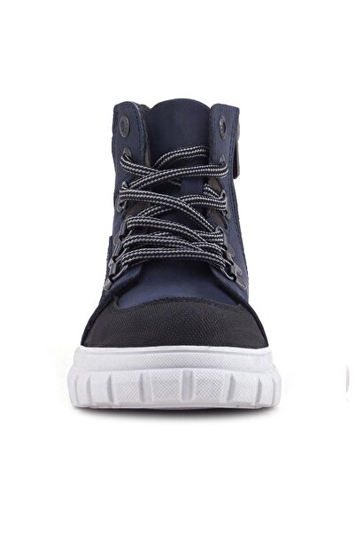 Rakerplus Genuine Leather Navy Blue Zippered Boys' Boots