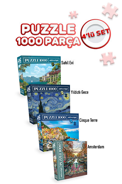 Neverland 4 Pieces 1000 Piece Puzzle - Cinque Terre / Starry Night / Amsterdam / Beach House
