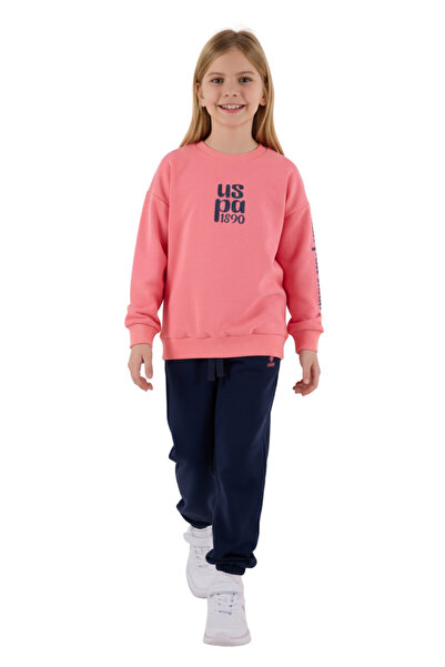 U.S. Polo Assn. U.S. Polo Assn. Girl's Logo Printed Crew Neck Elasticated Leg Double Tracksuit Set Vr:P23.C08Ç01